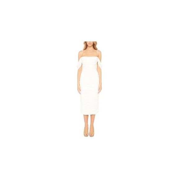 1210687 Black-Ecru Striped Slit Bardot Dress